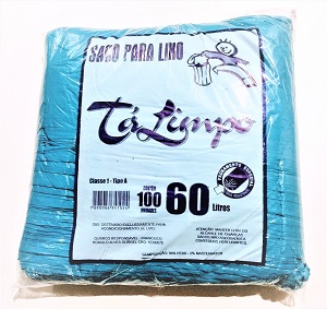 Saco azul para lixo capacidade 60 lt c/100 sacos