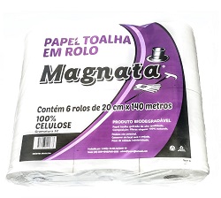 Papel toalha rolo MAGNATA 100% celulose 32g fd c/6Rx140Mx20cm