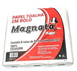 Papel toalha rolo MAGNATA 100% celulose 24g fd c/6x140x20