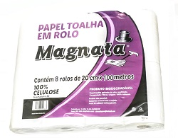 Papel toalha rolo MAGNATA 100% celulose 32g fd c/8Rx100Mx20CM
