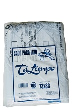 Saco branco para lixo infectante marca TALIMPO medida 73x83cm com 100 sacos