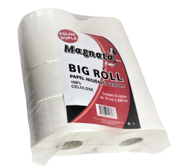 Papel higiênico big roll MAGNATA 100% celulose hidrossolúvel FOLHAS DUPLAS DE LUXO fardo c/8x200m