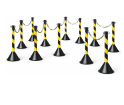Poste organizador de fila zebrado preto e amarelo kit c/12 postes e 12 m de corrente